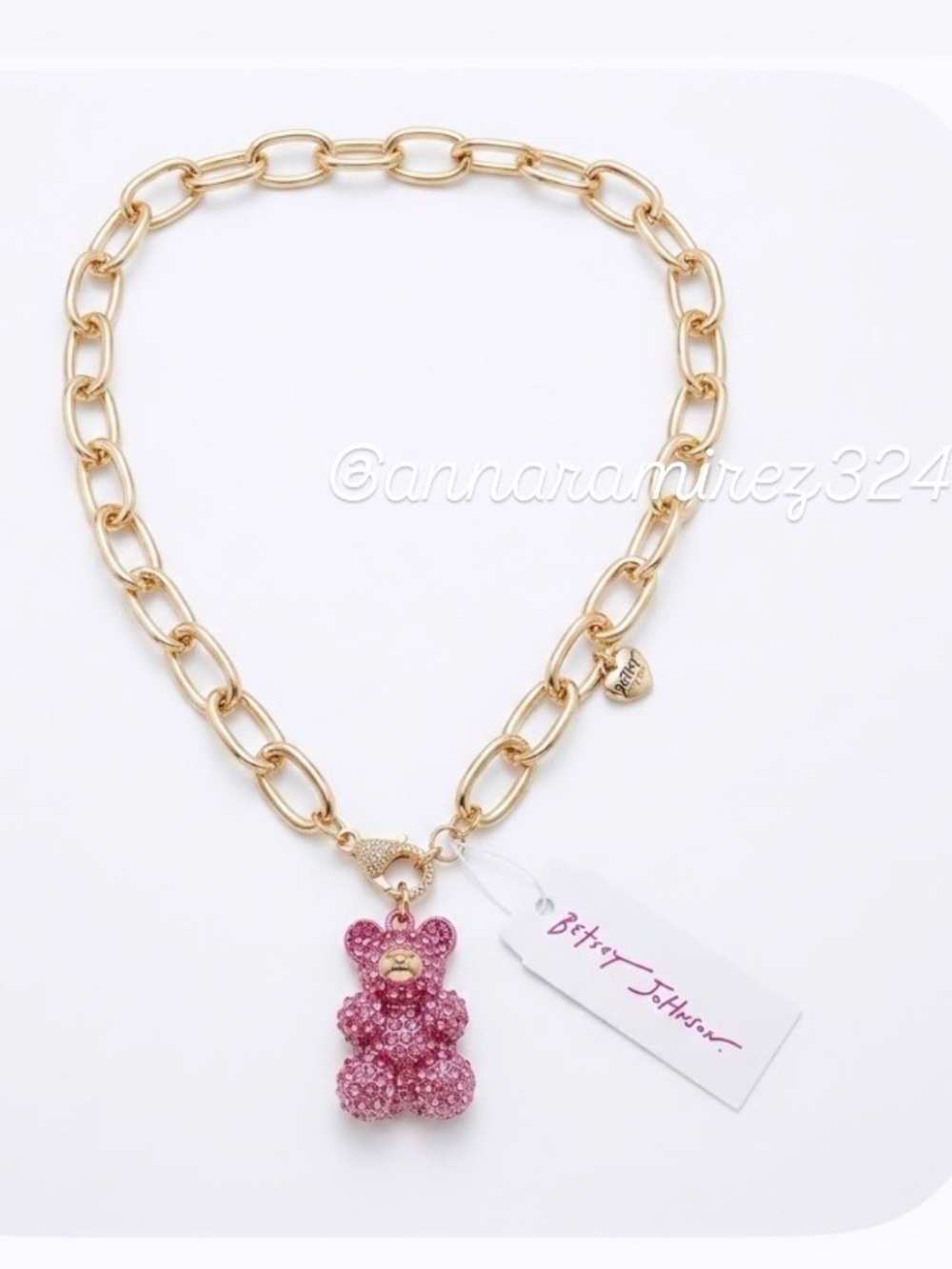 NWT ⚜️💖⚜️ Betsey Johnson Pink Crystal Teddy Bear Statement Necklace